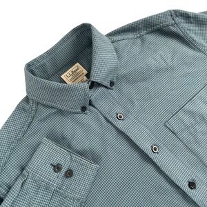 L.L. Bean‎ Shirt Mens M Blue Green Micro Houndstooth Traditional Fit Button Down
